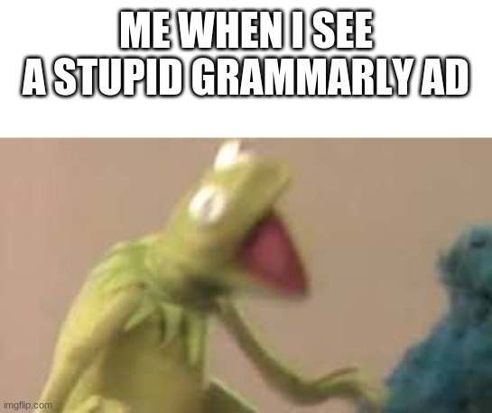 oof | ME WHEN I SEE A STUPID GRAMMARLY AD | image tagged in screaming,kermit the frog,oof | made w/ Imgflip meme maker