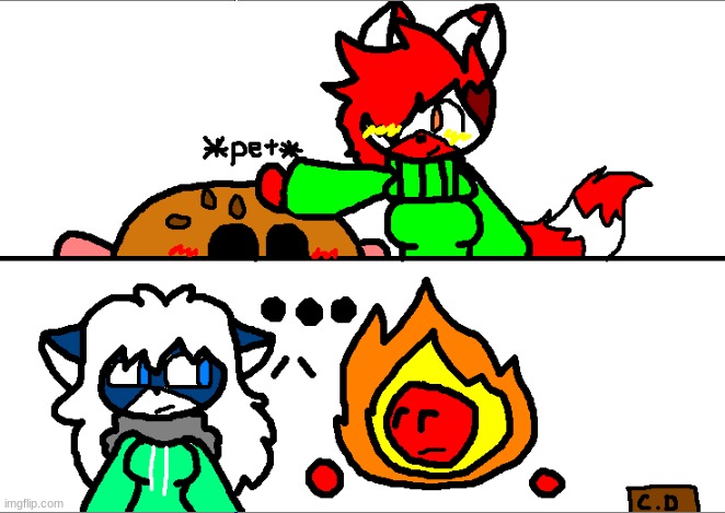 Just a mini comic based of an rp with danny. | image tagged in cloud days,cloudy fox,weenie burger,lit fox,fireball | made w/ Imgflip meme maker