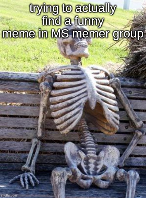 Zzzzzzzzzzzzzz | trying to actually find a funny meme in MS memer group | image tagged in memes,waiting skeleton | made w/ Imgflip meme maker