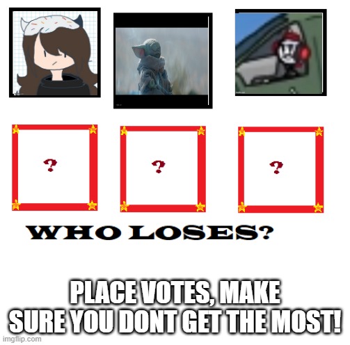 WhoLosesMenu | PLACE VOTES, MAKE SURE YOU DONT GET THE MOST! | image tagged in wholosesmenu | made w/ Imgflip meme maker