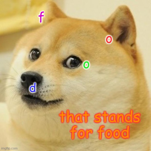 Doge | f; o; o; d; that stands for food | image tagged in memes,doge | made w/ Imgflip meme maker