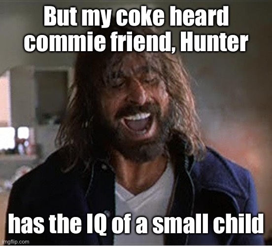 Boondock Saint Rocco You Druggie Bitch II | But my coke heard commie friend, Hunter has the IQ of a small child | image tagged in boondock saint rocco you druggie bitch ii | made w/ Imgflip meme maker