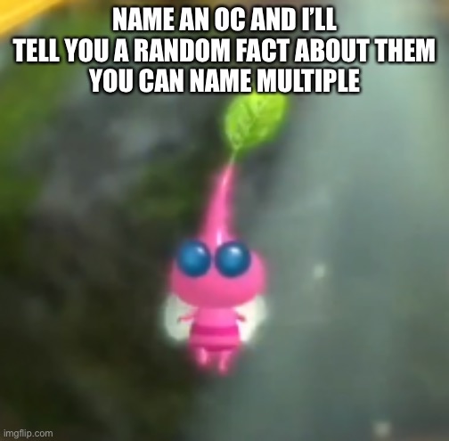 NAME AN OC AND I’LL TELL YOU A RANDOM FACT ABOUT THEM
YOU CAN NAME MULTIPLE | made w/ Imgflip meme maker