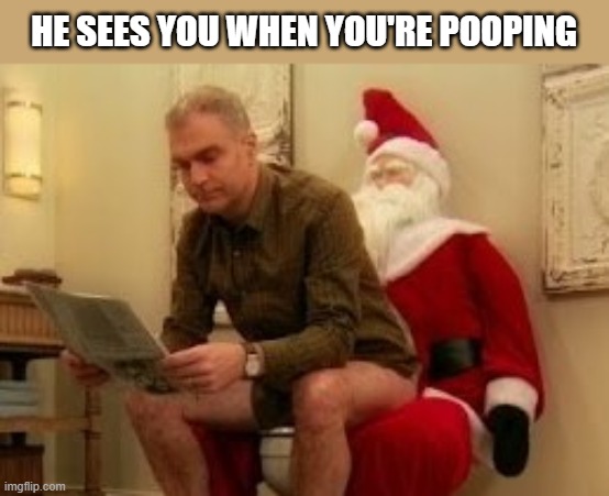 Santa Sees You When You're Pooping | HE SEES YOU WHEN YOU'RE POOPING | image tagged in santa,santa clause,pooping,taking a shit,funny,wtf | made w/ Imgflip meme maker