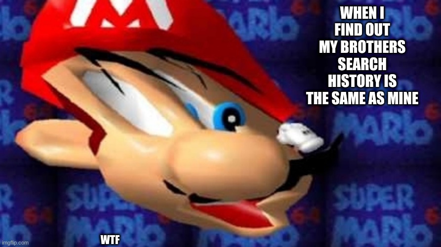 wo | WHEN I FIND OUT MY BROTHERS SEARCH HISTORY IS THE SAME AS MINE; WTF | image tagged in funny,mario dank | made w/ Imgflip meme maker