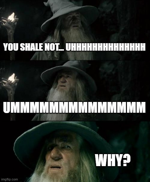 Confused Gandalf | YOU SHALE NOT... UHHHHHHHHHHHHHH; UMMMMMMMMMMMMMM; WHY? | image tagged in memes,confused gandalf | made w/ Imgflip meme maker