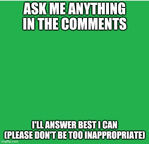 I'm scared for this lol | ASK ME ANYTHING IN THE COMMENTS; I'LL ANSWER BEST I CAN
(PLEASE DON'T BE TOO INAPPROPRIATE) | image tagged in green screen | made w/ Imgflip meme maker