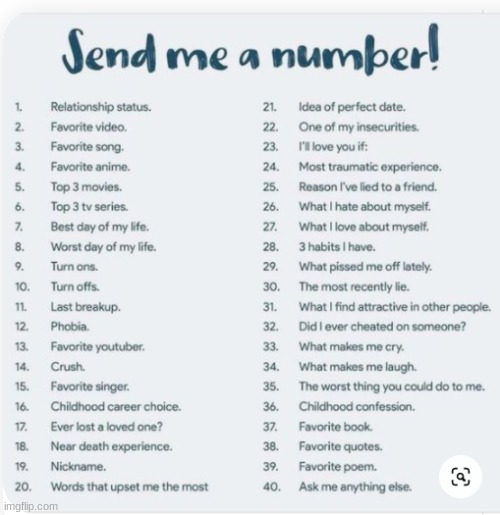 ask awayz | image tagged in send me a number | made w/ Imgflip meme maker