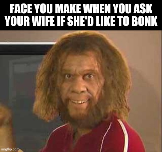 caveman | FACE YOU MAKE WHEN YOU ASK YOUR WIFE IF SHE'D LIKE TO BONK | image tagged in caveman | made w/ Imgflip meme maker