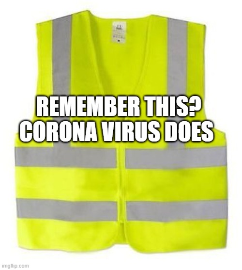 Yellow Vest | REMEMBER THIS? CORONA VIRUS DOES | image tagged in yellow vest | made w/ Imgflip meme maker