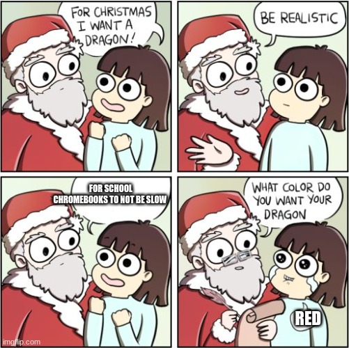 For Christmas I Want a Dragon | FOR SCHOOL CHROMEBOOKS TO NOT BE SLOW; RED | image tagged in for christmas i want a dragon | made w/ Imgflip meme maker