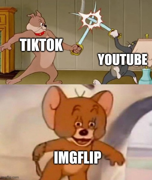 I'm what to do for title ree | TIKTOK; YOUTUBE; IMGFLIP | image tagged in tom and jerry swordfight | made w/ Imgflip meme maker