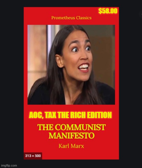 Our Book | $58.00; AOC, TAX THE RICH EDITION | image tagged in aoc,biden,commies,trump,election fraud,2020 sucks | made w/ Imgflip meme maker