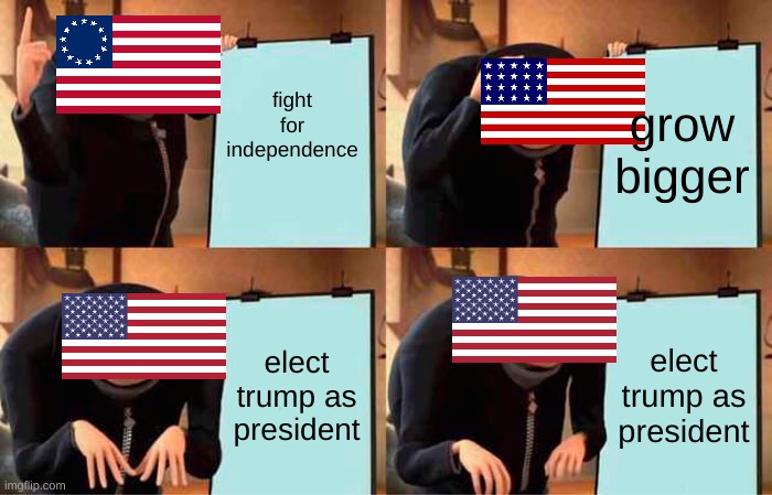 DONALD TRUMP | fight for independence; grow bigger; elect trump as president; elect trump as president | image tagged in memes,gru's plan,donald trump | made w/ Imgflip meme maker