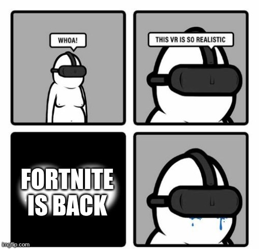 Whoa! This VR is so realistic! | FORTNITE IS BACK | image tagged in whoa this vr is so realistic | made w/ Imgflip meme maker