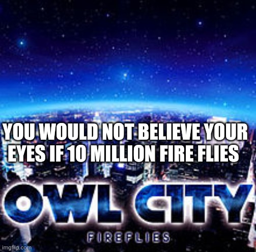 Owl city | YOU WOULD NOT BELIEVE YOUR EYES IF 10 MILLION FIRE FLIES | image tagged in owl city | made w/ Imgflip meme maker