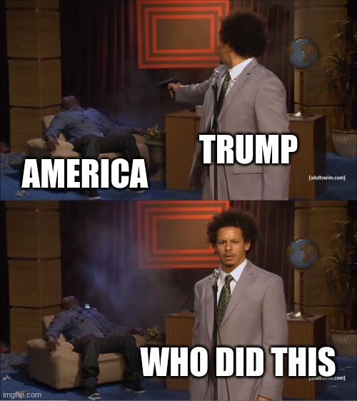 Who Killed Hannibal | TRUMP; AMERICA; WHO DID THIS | image tagged in memes,who killed hannibal | made w/ Imgflip meme maker