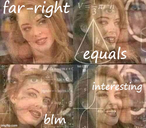 when they try to get far-right to equal BLM. | far-right; equals; interesting; blm | image tagged in calculating kylie,black lives matter,blm,right wing,conservative logic,math lady/confused lady | made w/ Imgflip meme maker