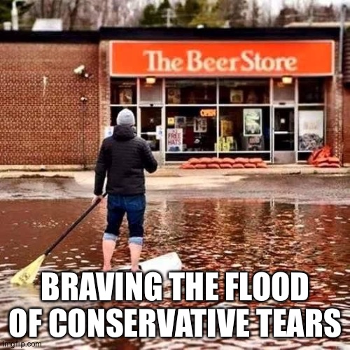 Tears flooding | BRAVING THE FLOOD OF CONSERVATIVE TEARS | image tagged in beer flood | made w/ Imgflip meme maker