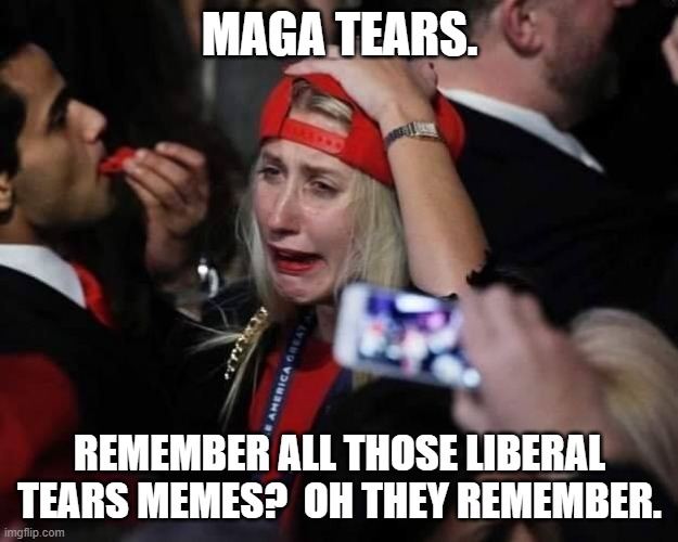 MAGA TEARS | MAGA TEARS. REMEMBER ALL THOSE LIBERAL TEARS MEMES?  OH THEY REMEMBER. | image tagged in maga tears | made w/ Imgflip meme maker
