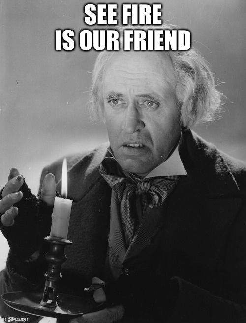 Scrooge | SEE FIRE IS OUR FRIEND | image tagged in scrooge | made w/ Imgflip meme maker