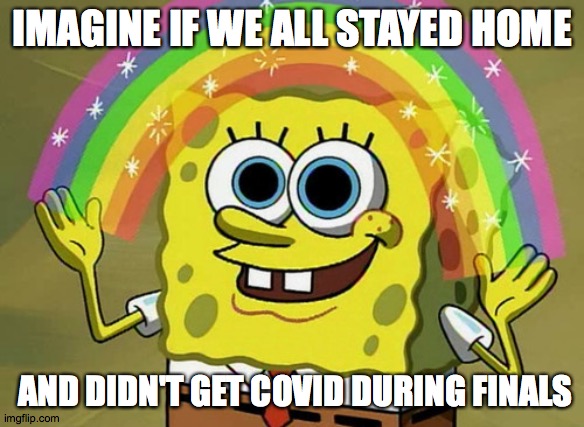 Imagination Spongebob | IMAGINE IF WE ALL STAYED HOME; AND DIDN'T GET COVID DURING FINALS | image tagged in memes,imagination spongebob | made w/ Imgflip meme maker