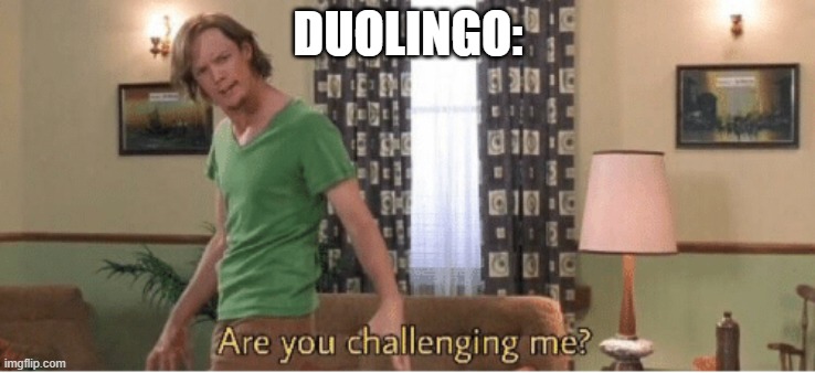 are you challenging me | DUOLINGO: | image tagged in are you challenging me | made w/ Imgflip meme maker