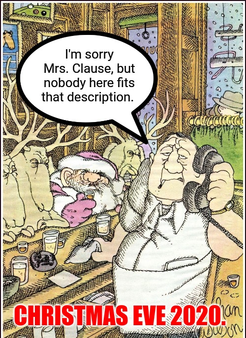 Christmas 2020 | I'm sorry Mrs. Clause, but nobody here fits that description. CHRISTMAS EVE 2020. | image tagged in drunk | made w/ Imgflip meme maker