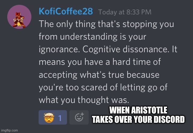 Wow. | WHEN ARISTOTLE TAKES OVER YOUR DISCORD | image tagged in deep thoughts,discord,wow,oh wow are you actually reading these tags | made w/ Imgflip meme maker