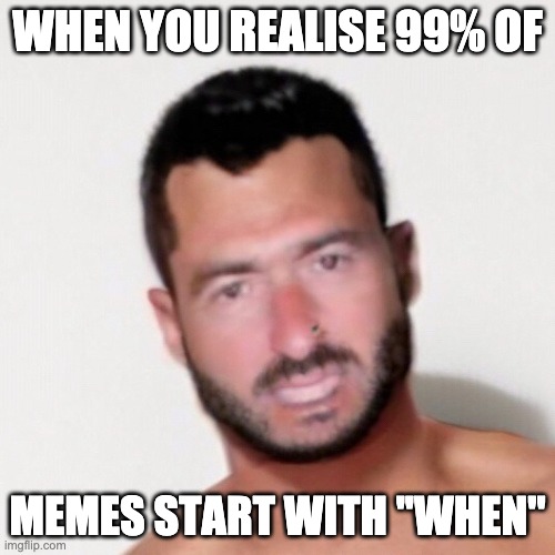 Greg knows da way | WHEN YOU REALISE 99% OF; MEMES START WITH ''WHEN'' | image tagged in greg | made w/ Imgflip meme maker