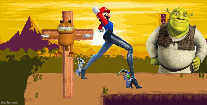 What even is this | image tagged in garfield,super mario,shrek,undertale | made w/ Imgflip meme maker