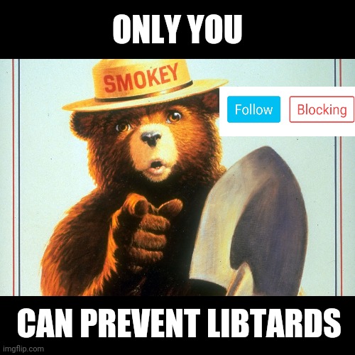 Smokey Bear | ONLY YOU; CAN PREVENT LIBTARDS | image tagged in smokey bear | made w/ Imgflip meme maker