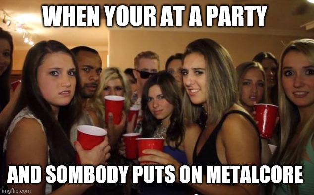 Awkward Party | WHEN YOUR AT A PARTY; AND SOMBODY PUTS ON METALCORE | image tagged in awkward party,memes | made w/ Imgflip meme maker
