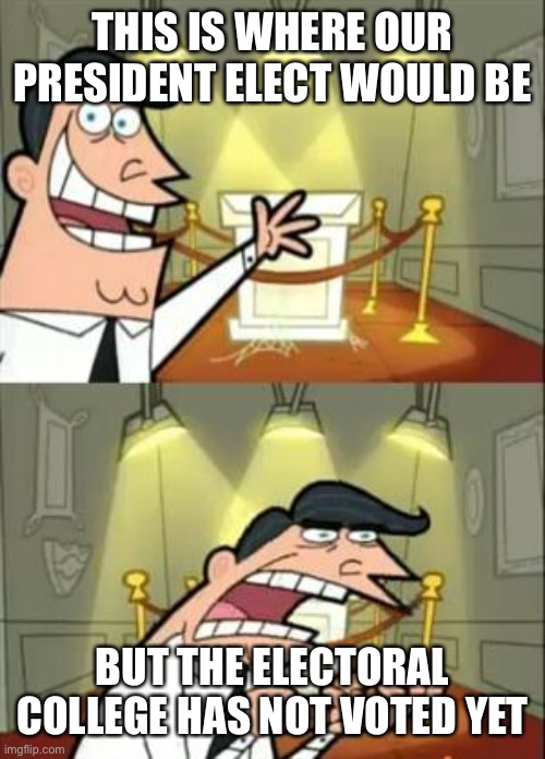 This Is Where I'd Put My Trophy If I Had One | THIS IS WHERE OUR PRESIDENT ELECT WOULD BE; BUT THE ELECTORAL COLLEGE HAS NOT VOTED YET | image tagged in memes,this is where i'd put my trophy if i had one | made w/ Imgflip meme maker