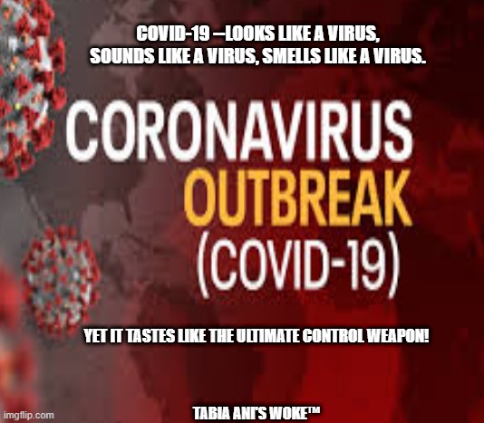 Virus | COVID-19 --LOOKS LIKE A VIRUS, SOUNDS LIKE A VIRUS, SMELLS LIKE A VIRUS. YET IT TASTES LIKE THE ULTIMATE CONTROL WEAPON! TABIA ANI'S WOKE™ | image tagged in coronavirus | made w/ Imgflip meme maker