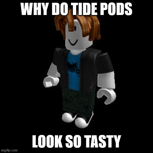 ROBLOX Meme | WHY DO TIDE PODS; LOOK SO TASTY | image tagged in roblox meme,stupid,bacon,roblox noob,bruh | made w/ Imgflip meme maker