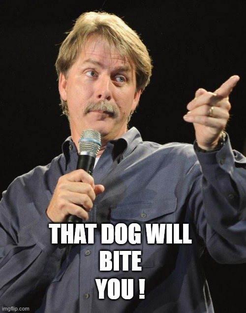 Jeff Foxworthy | BITE THAT DOG WILL YOU ! | image tagged in jeff foxworthy | made w/ Imgflip meme maker