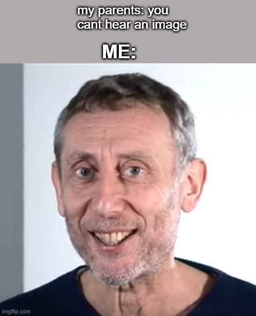 NICE | my parents: you cant hear an image; ME: | image tagged in nice michael rosen | made w/ Imgflip meme maker