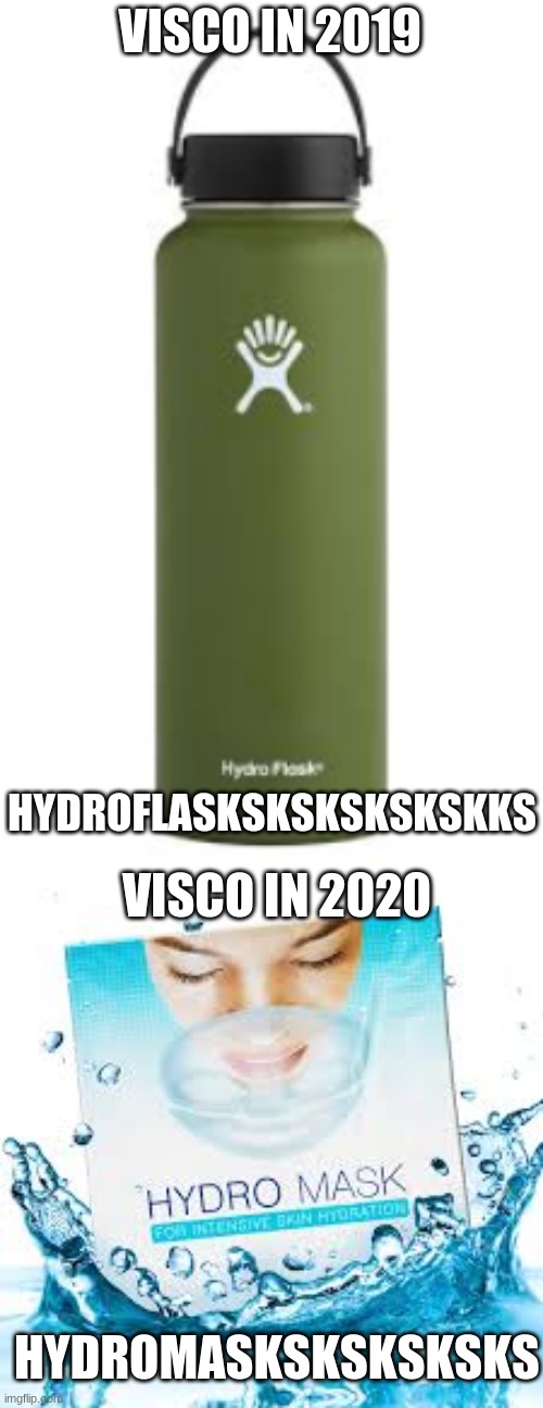 TRUENESS | VISCO IN 2019; HYDROFLASKSKSKSKSKSKKS; VISCO IN 2020; HYDROMASKSKSKSKSKS | image tagged in cisco | made w/ Imgflip meme maker