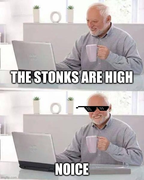 Hide the Pain Harold Meme | THE STONKS ARE HIGH; NOICE | image tagged in memes,hide the pain harold | made w/ Imgflip meme maker