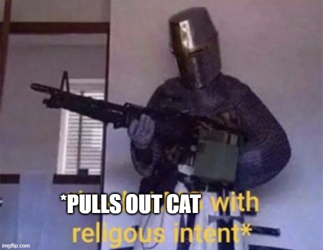 Loads LMG with religious intent | *PULLS OUT CAT | image tagged in loads lmg with religious intent | made w/ Imgflip meme maker