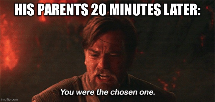 you were the chosen one | HIS PARENTS 20 MINUTES LATER: | image tagged in you were the chosen one | made w/ Imgflip meme maker