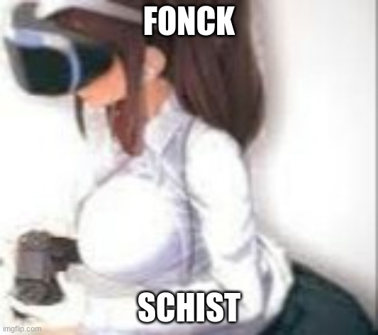 no. | FONCK; SCHIST | image tagged in cute anime girl with vr glasses holding a playstation controller | made w/ Imgflip meme maker