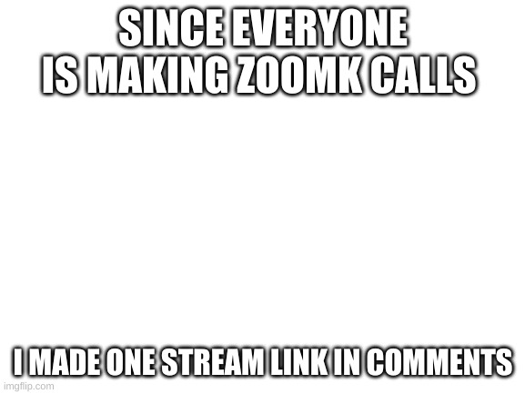 Blank White Template | SINCE EVERYONE IS MAKING ZOOMK CALLS; I MADE ONE STREAM LINK IN COMMENTS | image tagged in blank white template | made w/ Imgflip meme maker