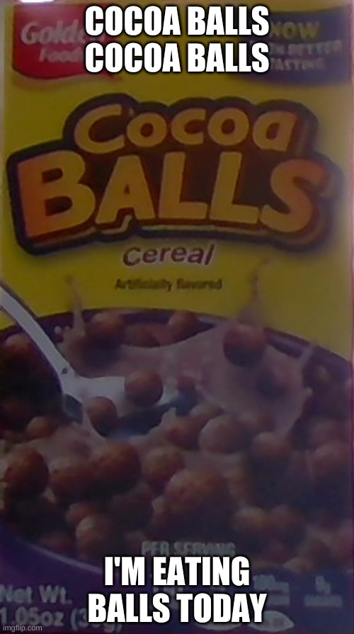 Cocoa Balls | COCOA BALLS
COCOA BALLS; I'M EATING BALLS TODAY | image tagged in cocoa balls | made w/ Imgflip meme maker