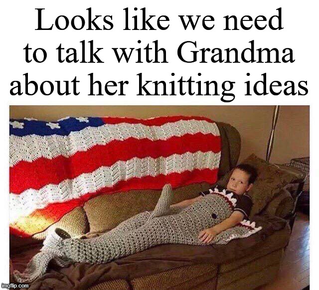 Looks like we need to talk with Grandma about her knitting ideas | image tagged in knitting | made w/ Imgflip meme maker