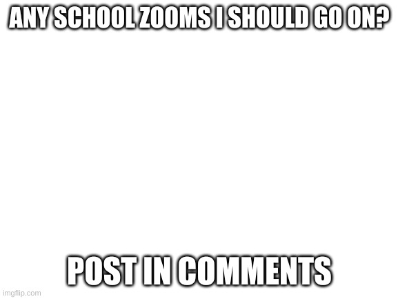 Blank White Template | ANY SCHOOL ZOOMS I SHOULD GO ON? POST IN COMMENTS | image tagged in blank white template | made w/ Imgflip meme maker
