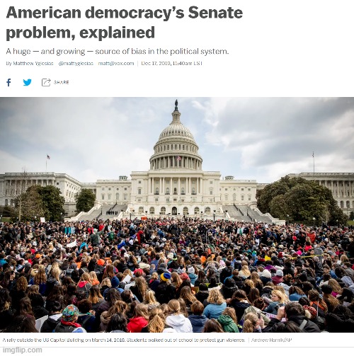 The Senate's malapportionment problem. 50% of our Senators are elected by way less of 50% of the population. | image tagged in senate,democracy,politics | made w/ Imgflip meme maker