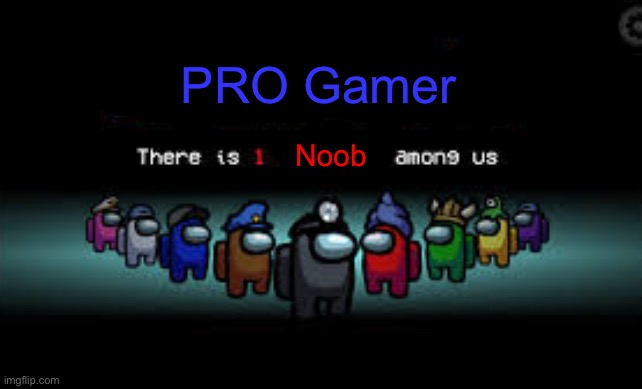 There is a noob among us! | PRO Gamer; Noob | image tagged in there is 1 imposter among us | made w/ Imgflip meme maker