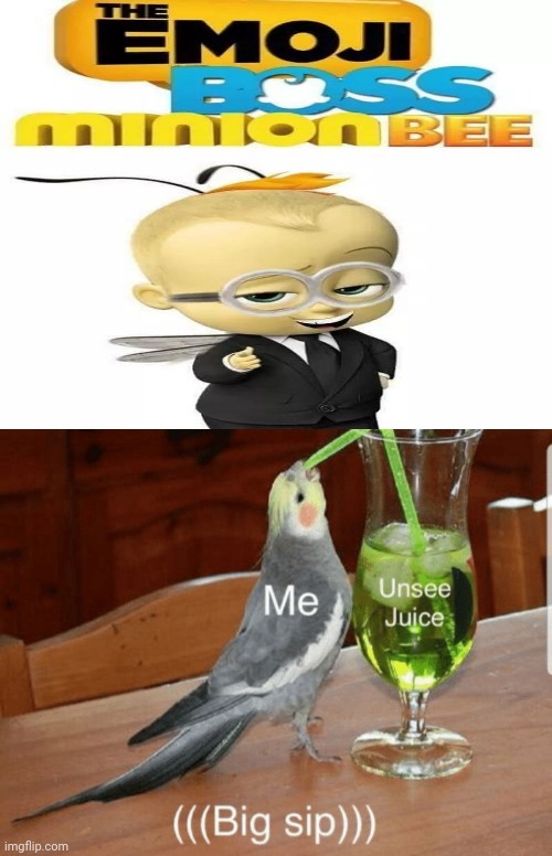 Cursed image: The Emoji Boss Minion Bee | image tagged in unsee juice,cursed image,funny,boss baby,minion,memes | made w/ Imgflip meme maker